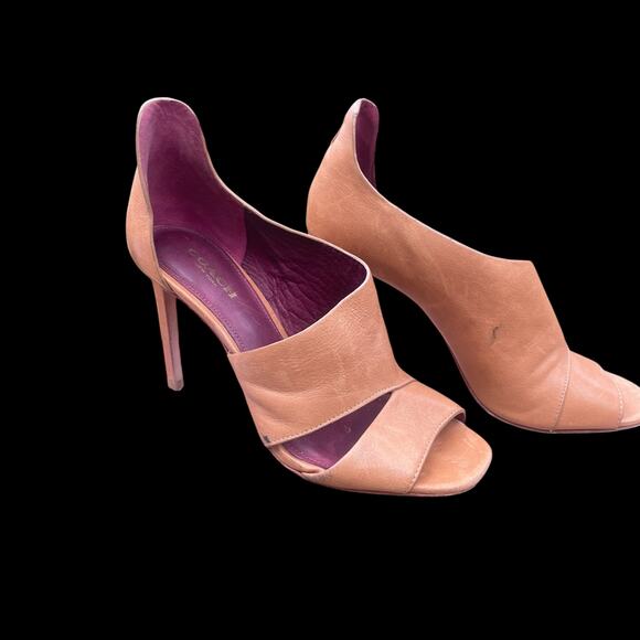 Coach Nude Leather Cutout Open Toe Heels Size 5.5B – Classic Stiletto Pumps - Picture 10 of 16